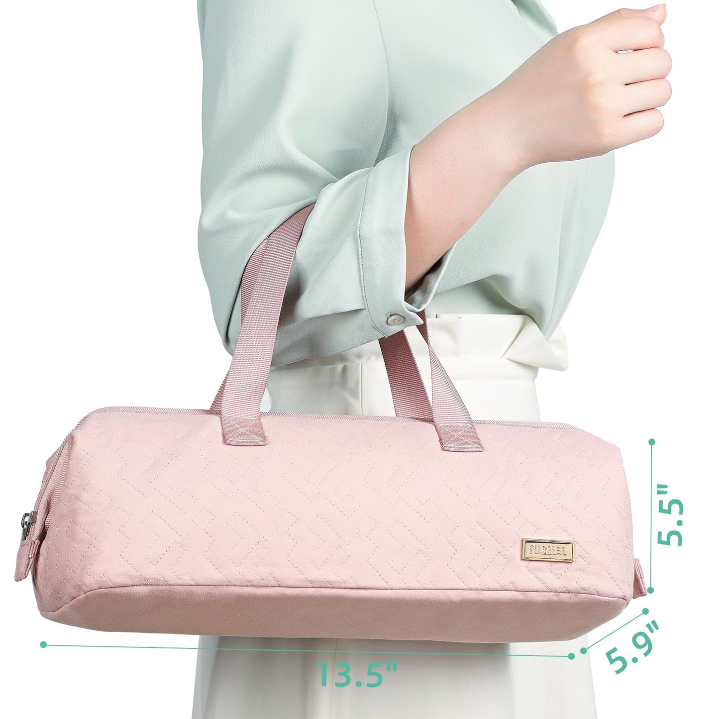 NISHEL premium beauty storage bag side view with heavy duty zippers