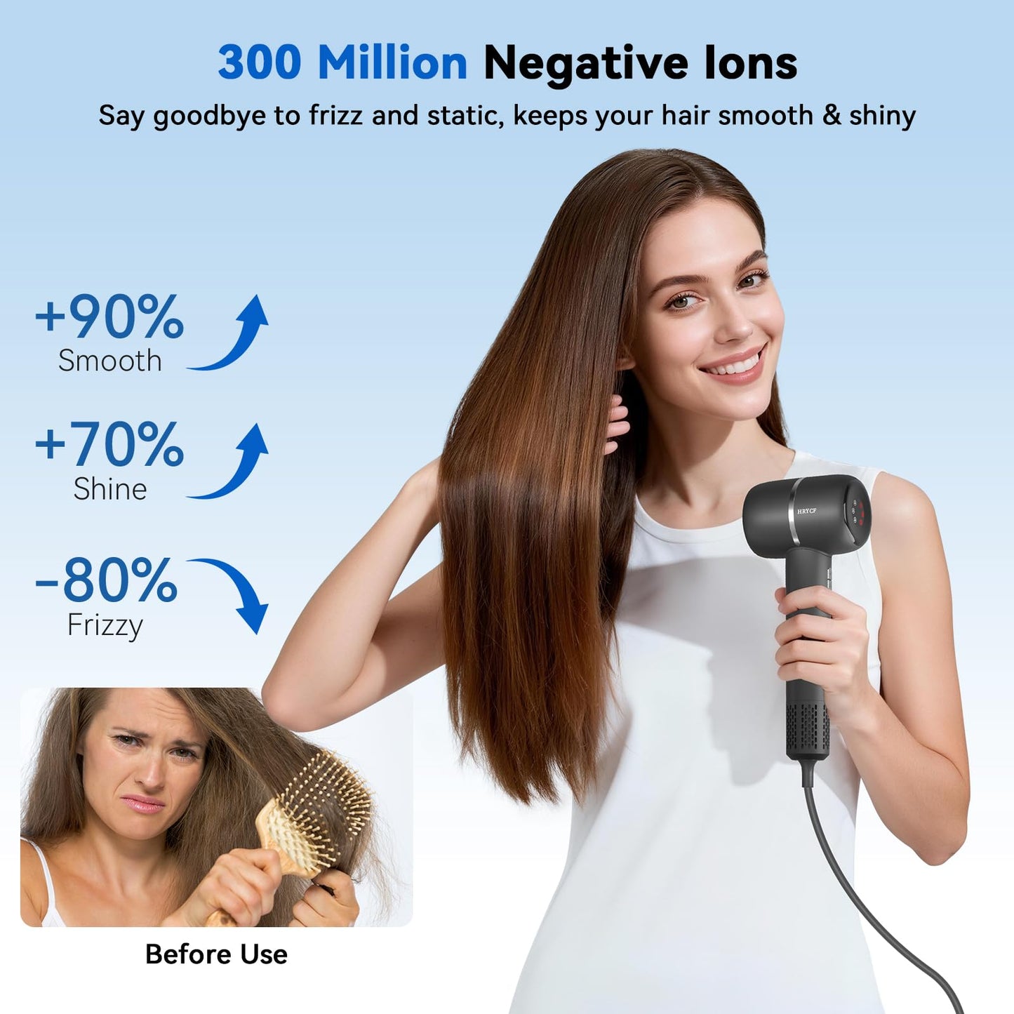 Side profile of sleek gray ionic hair dryer for fast drying