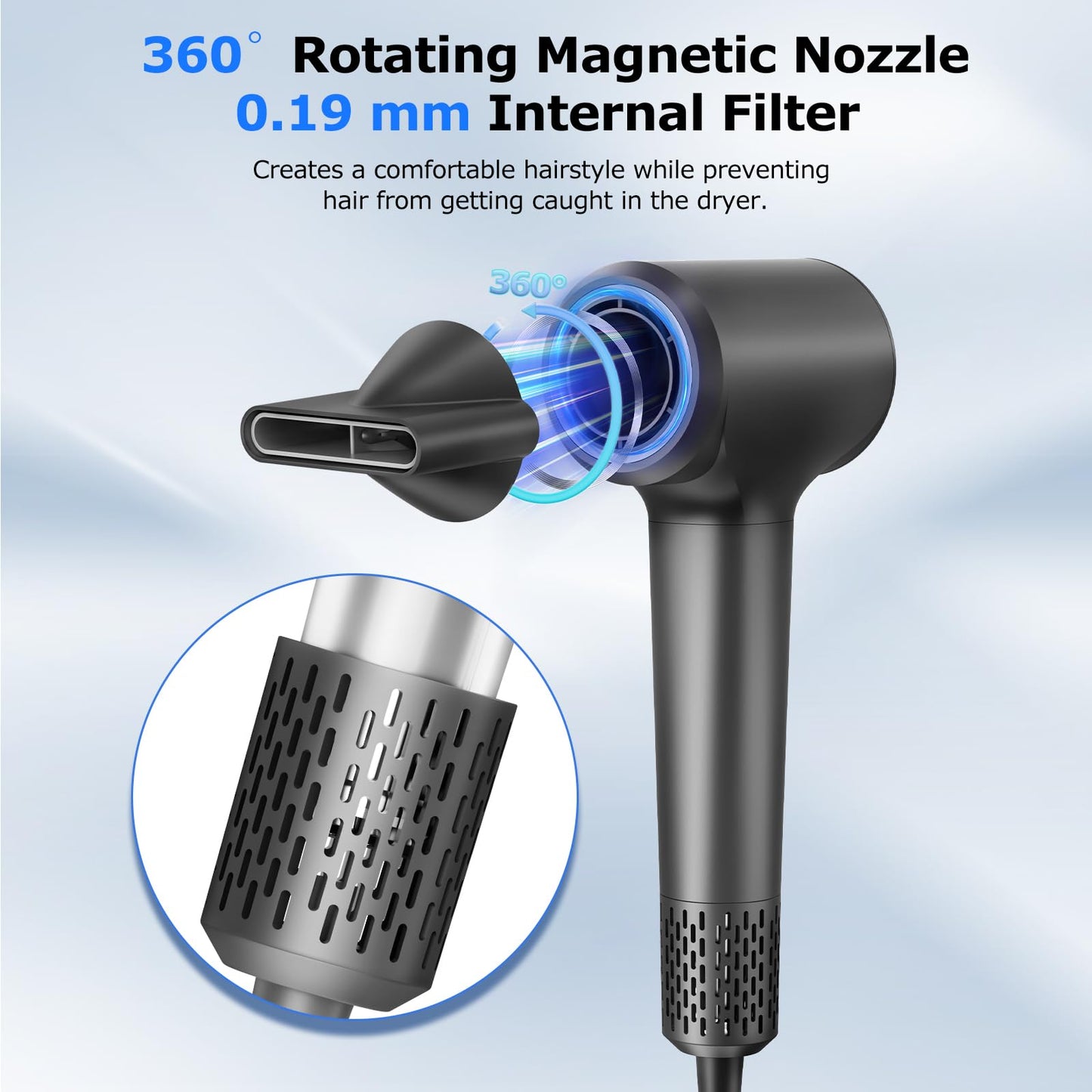 HZD personal care collection fast drying hair blower with removable magnetic filter