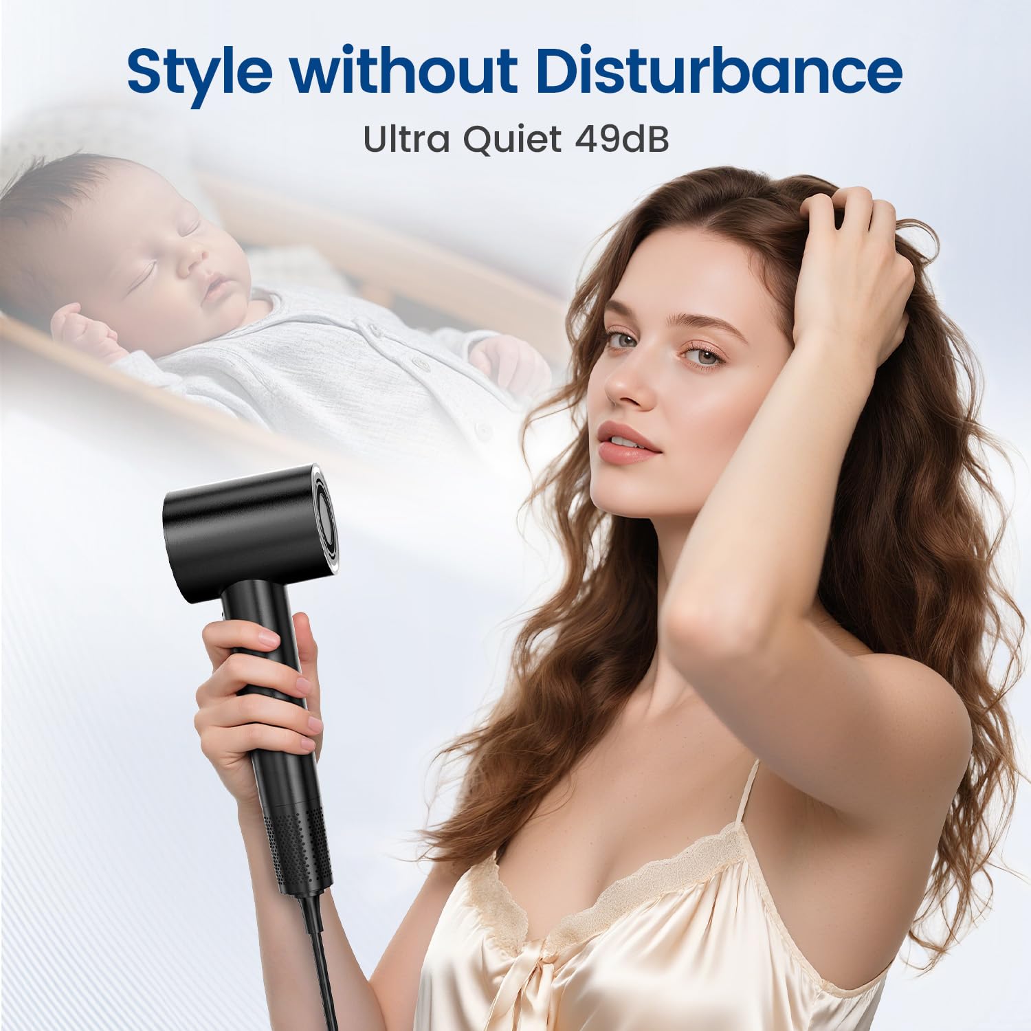 Hyspeedh blow dryer side view detailing the ergonomic handle and temperature control buttons