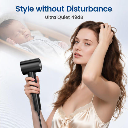 Hyspeedh blow dryer side view detailing the ergonomic handle and temperature control buttons