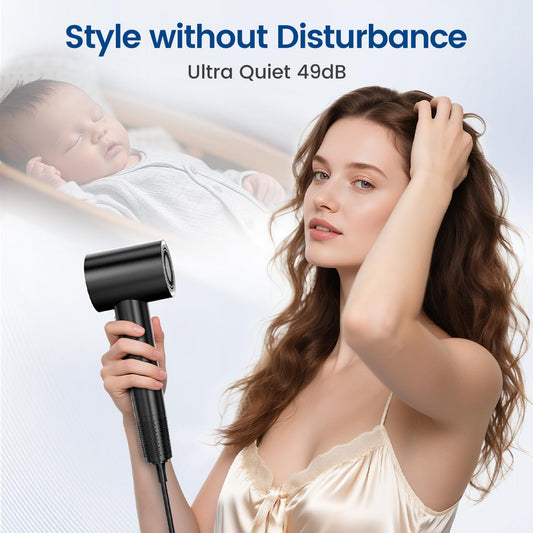 Hyspeedh blow dryer side view detailing the ergonomic handle and temperature control buttons