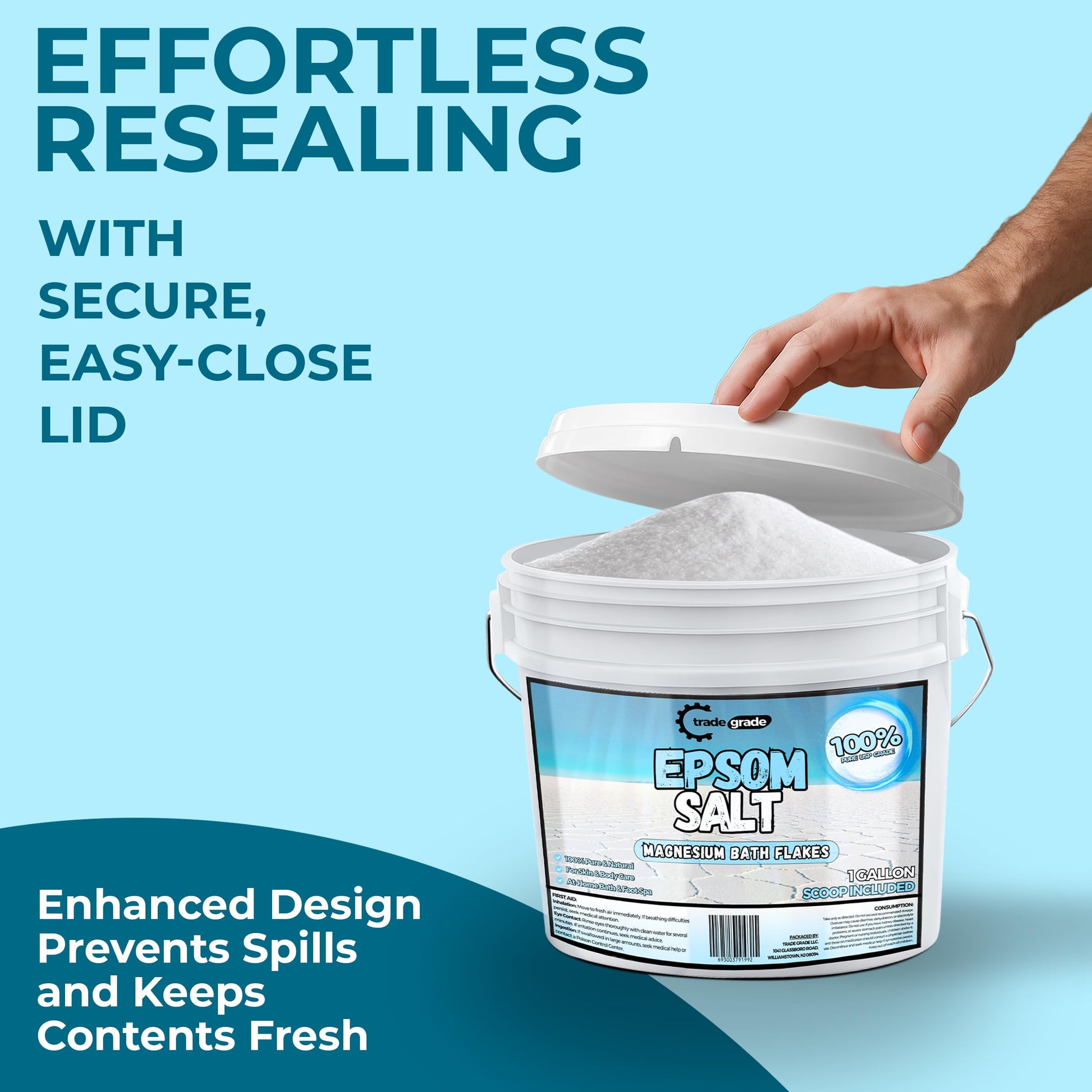 Measuring scoop with Trade Grade Epsom salt crystals
