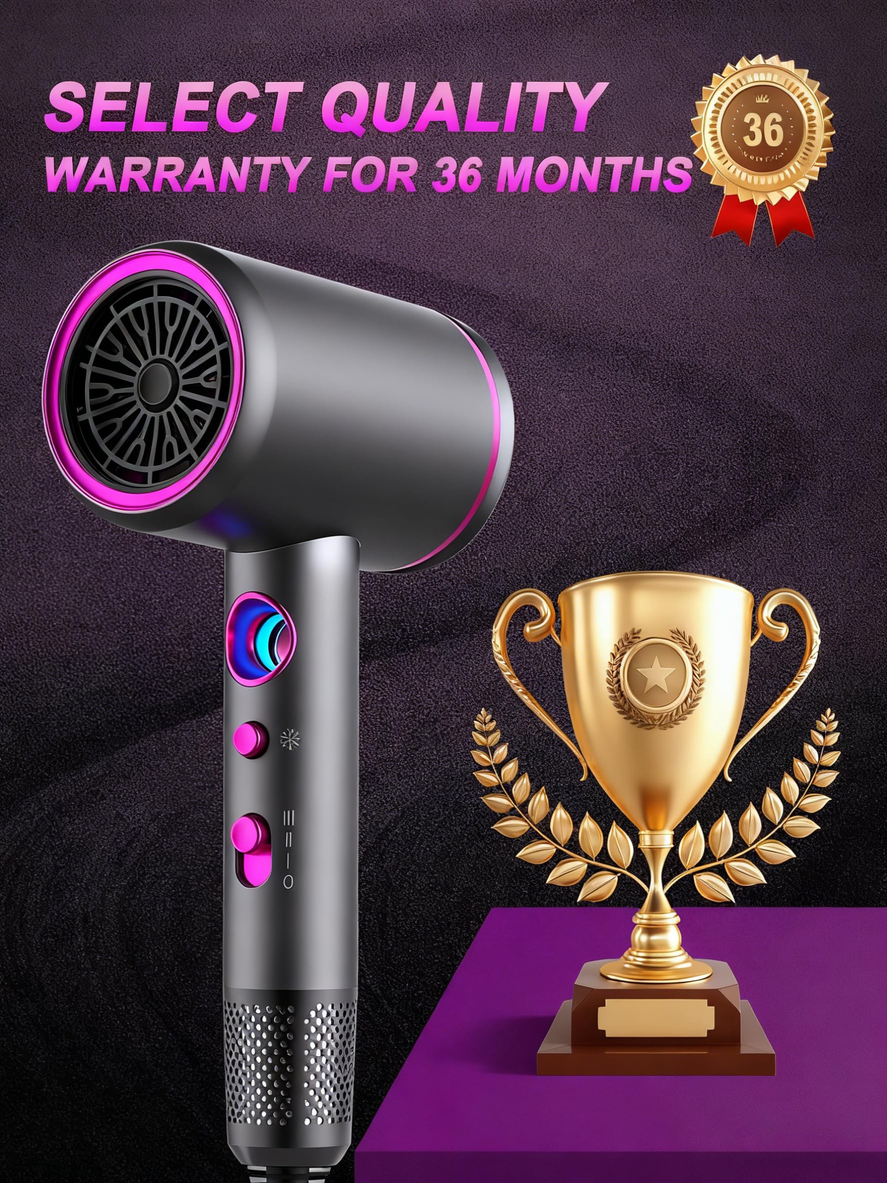 Dark grey Tisoutec hair dryer showing the multi color LED temperature indicator ring