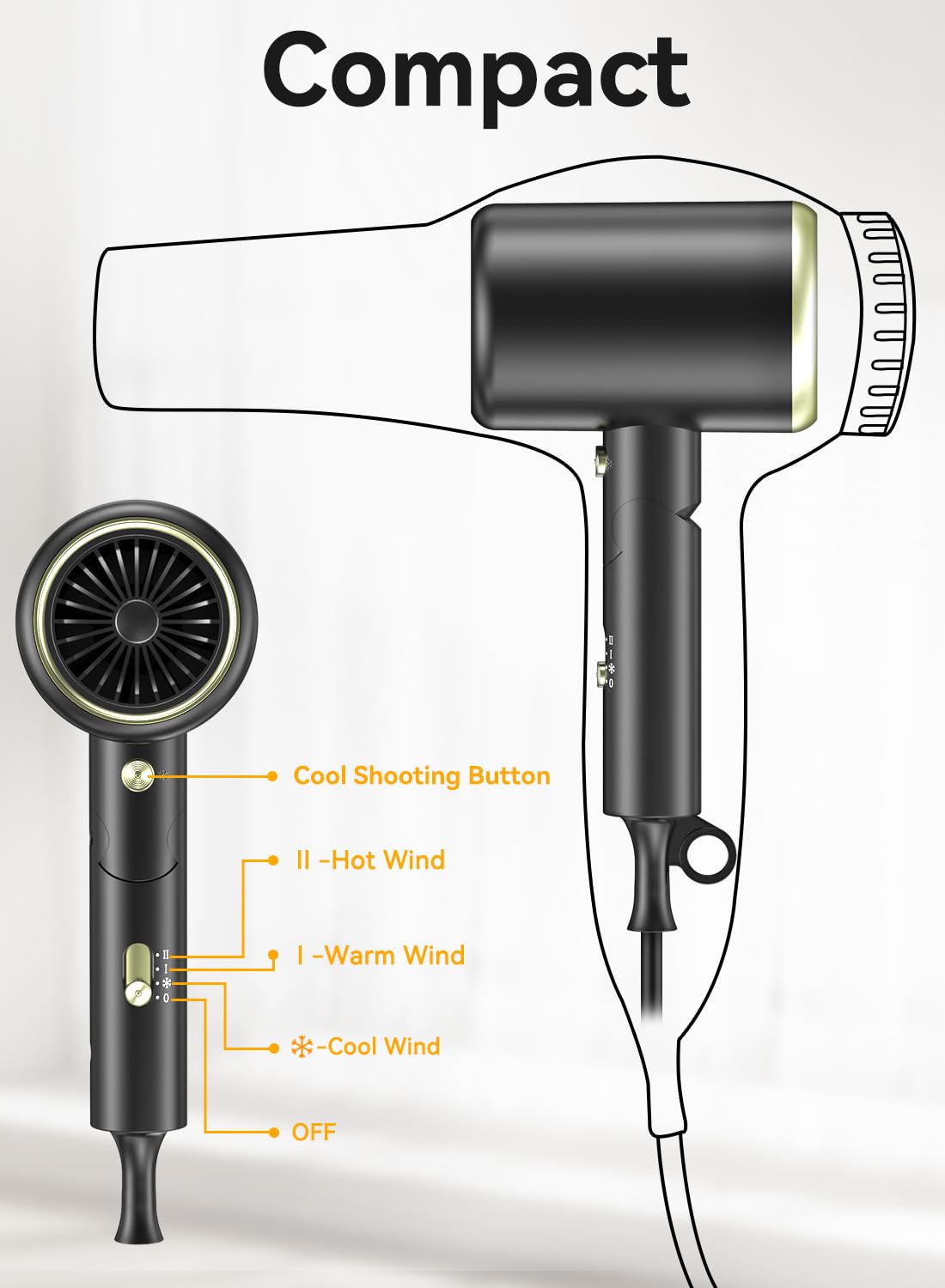 Ionic hair dryer control buttons and settings view