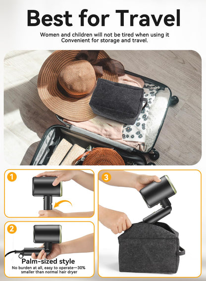 Black portable hair dryer with sleek ergonomic design