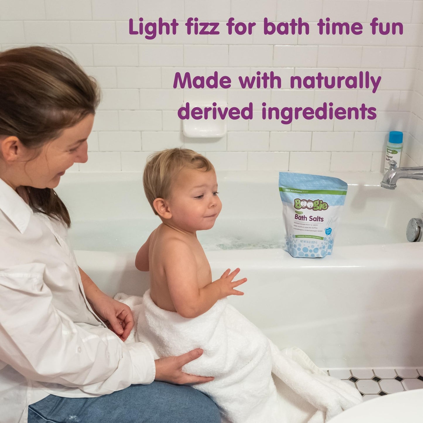 Back of Boogie Kids Soothing Bath Salts packaging showing ingredients