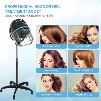 Nova Microdermabrasion adjustable bonnet hair dryer highlighting the temperature control dial and timer switches