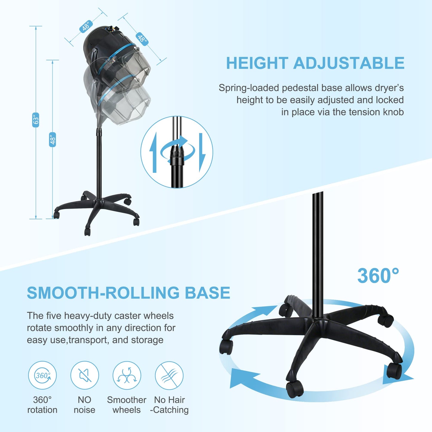 Nova Microdermabrasion professional hair equipment showing the telescoping stand extended to maximum height