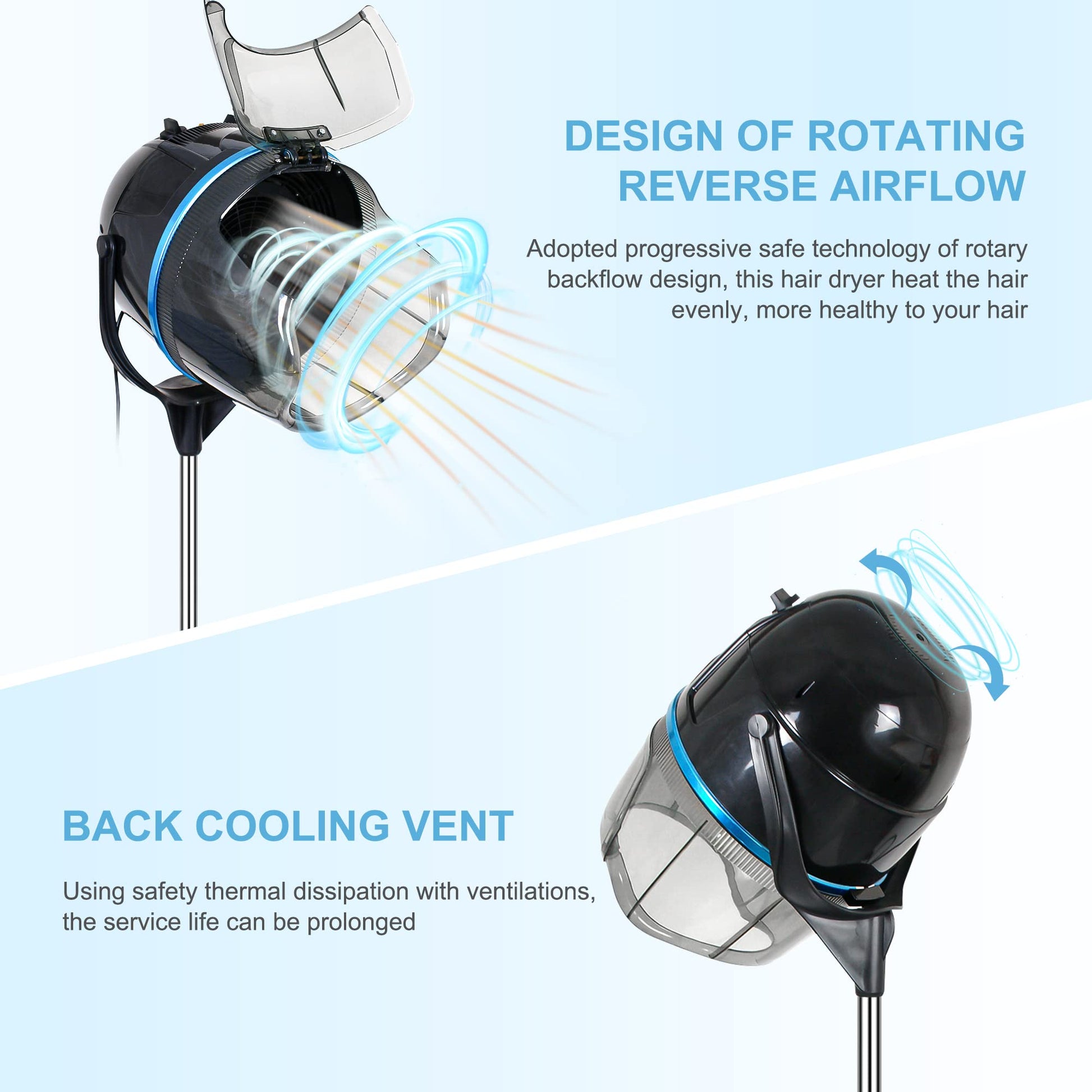 Nova Microdermabrasion hooded salon dryer angled profile view showcasing the heavy duty construction