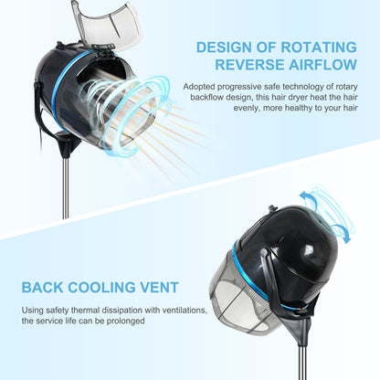 Nova Microdermabrasion hooded salon dryer angled profile view showcasing the heavy duty construction