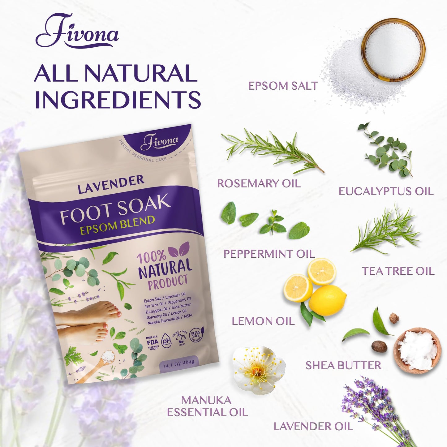 Fivona Epsom Salt foot soak being poured into a home pedicure basin