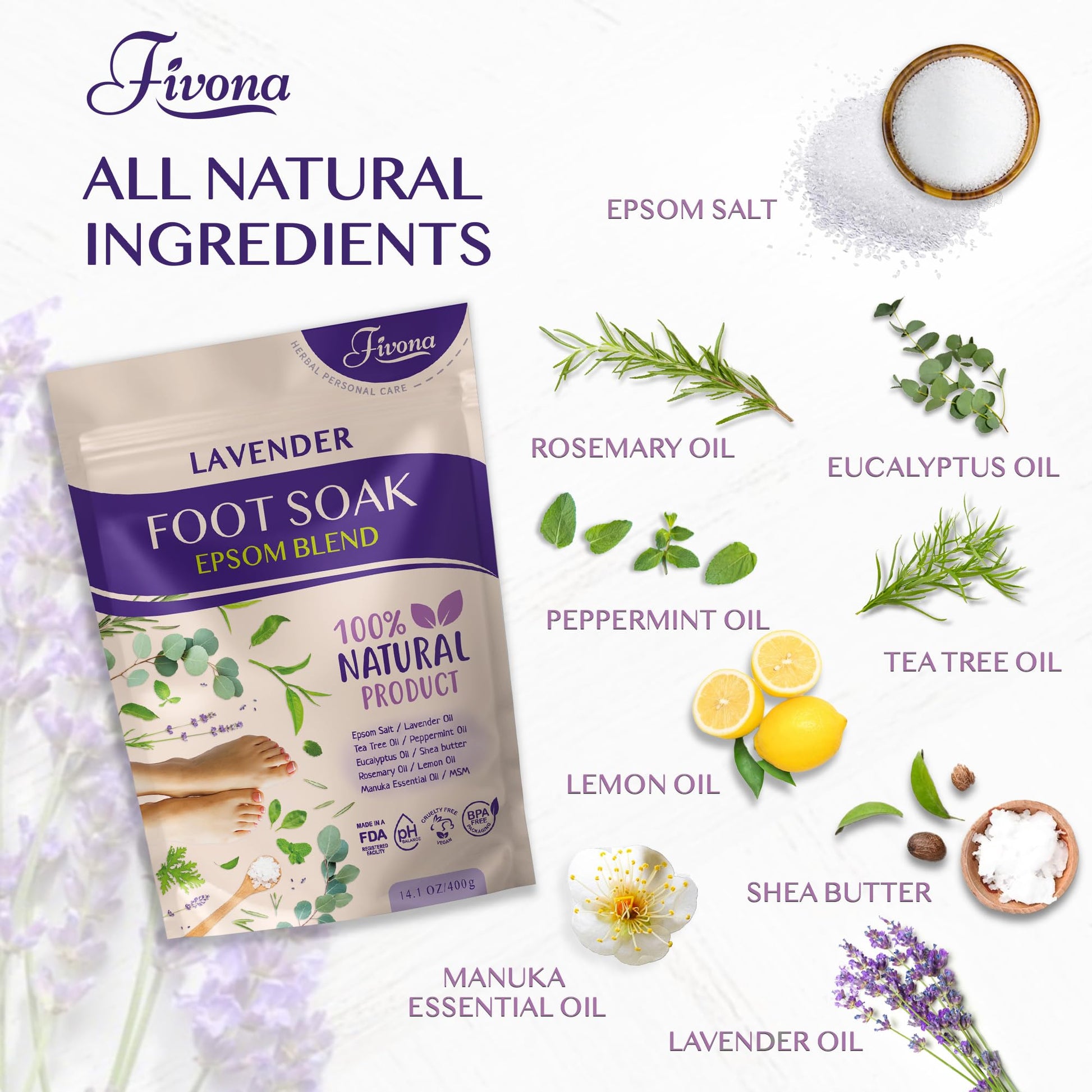 Fivona Epsom Salt foot soak being poured into a home pedicure basin