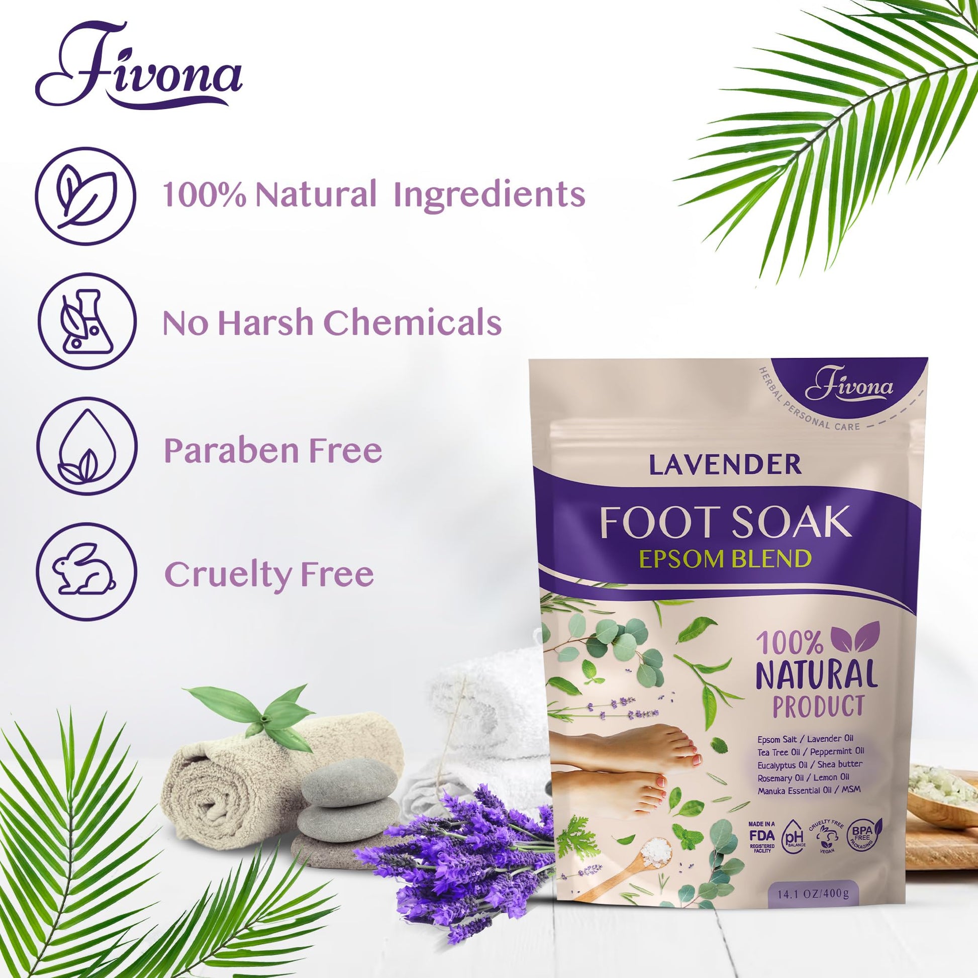 Premium Fivona skincare packaging for foot and body relaxation
