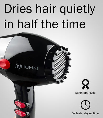 Rear view of the salon hair dryer detailing the removable mesh intake filter and sturdy hanging loop.