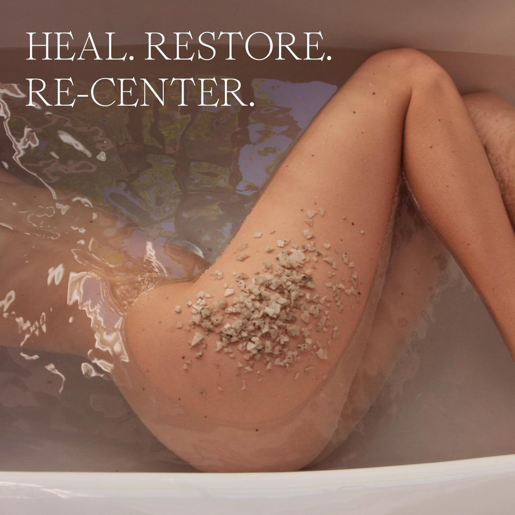 Higherdose Serotonin Soak displayed alongside wooden bath scoop