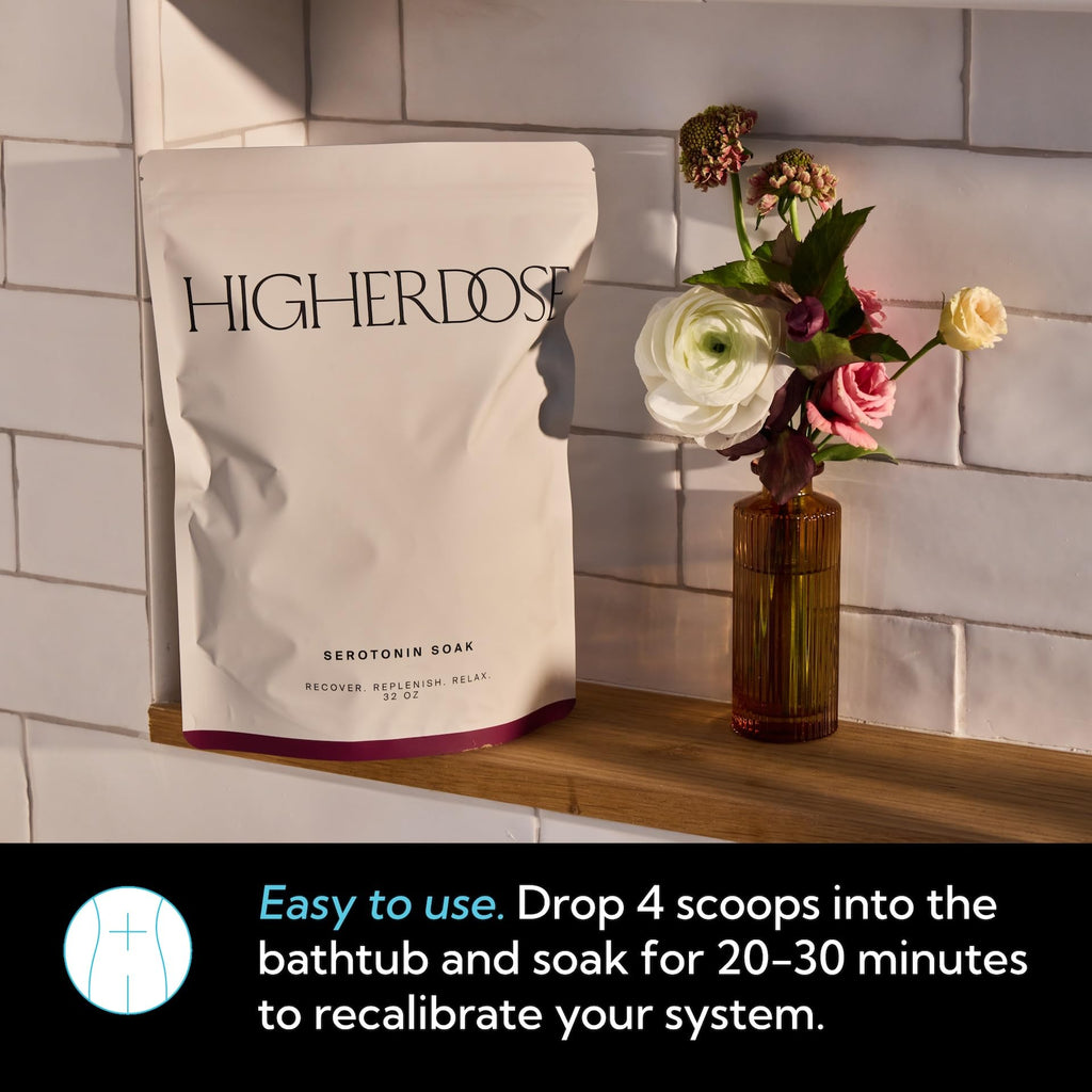 Lifestyle image of a relaxing warm bath prepared with Higherdose soak