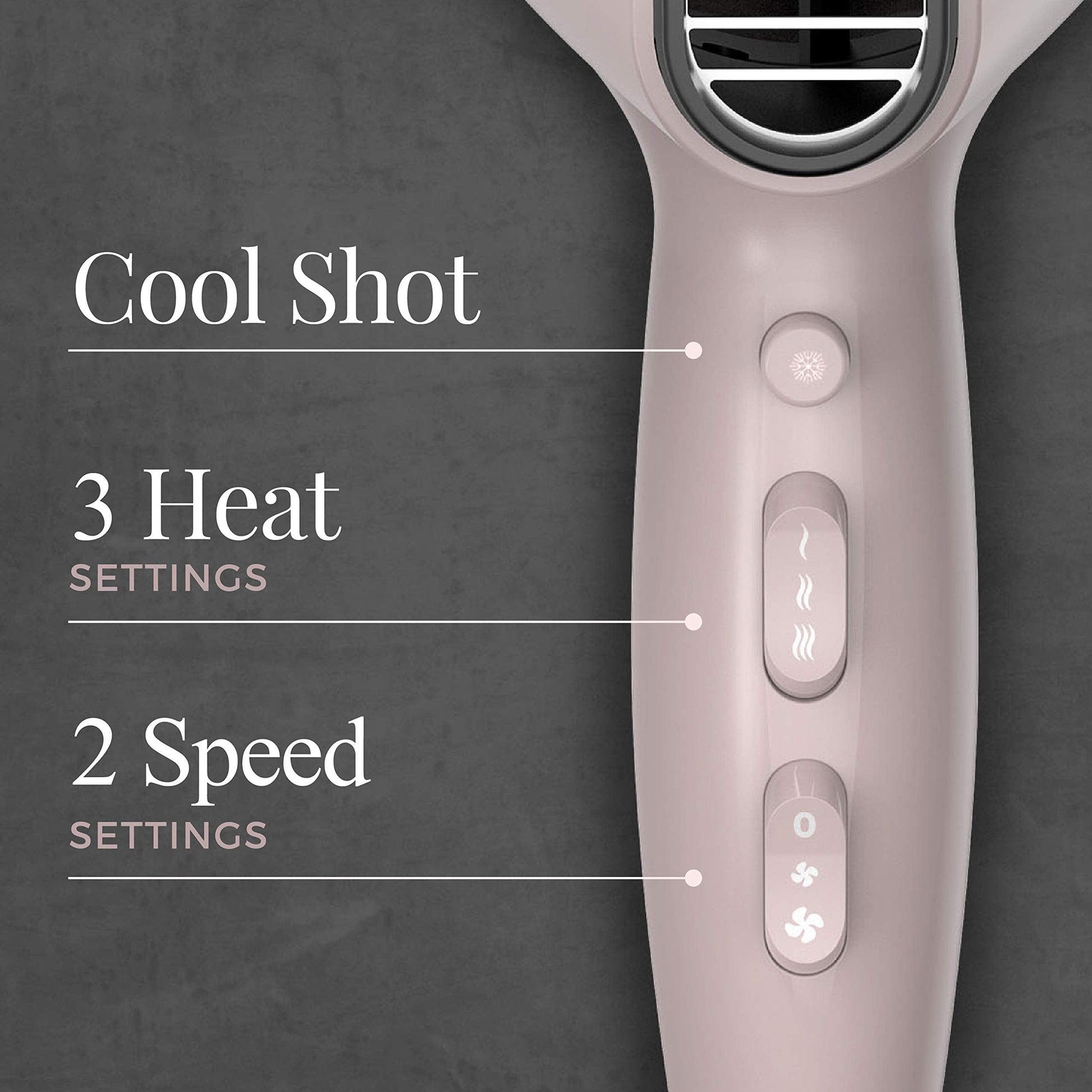 Remington mauve 1875 watts hair dryer shown with all four snap-on styling attachments.