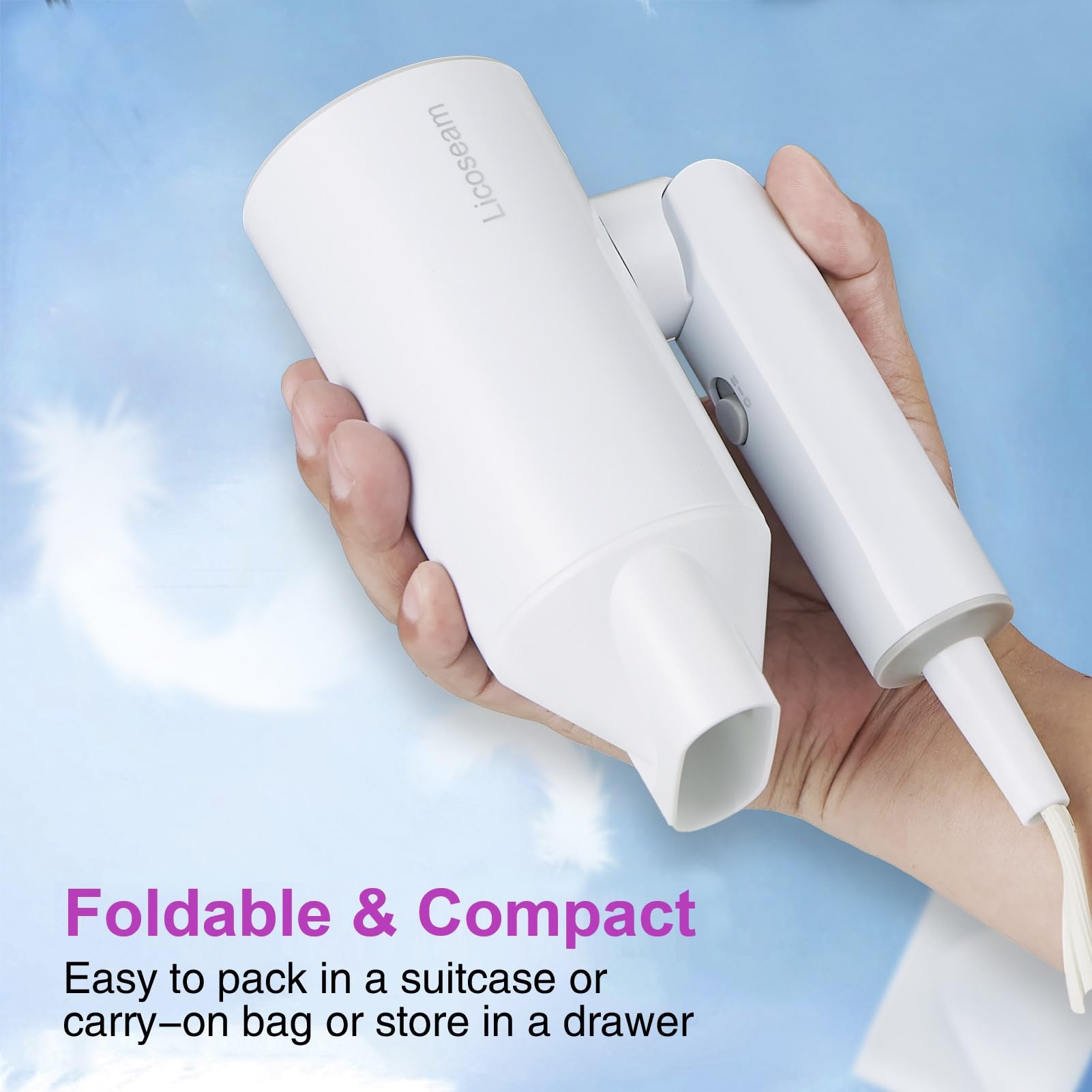 Licoseam 1600W portable blow dryer with nozzle attachment for travel hair care.