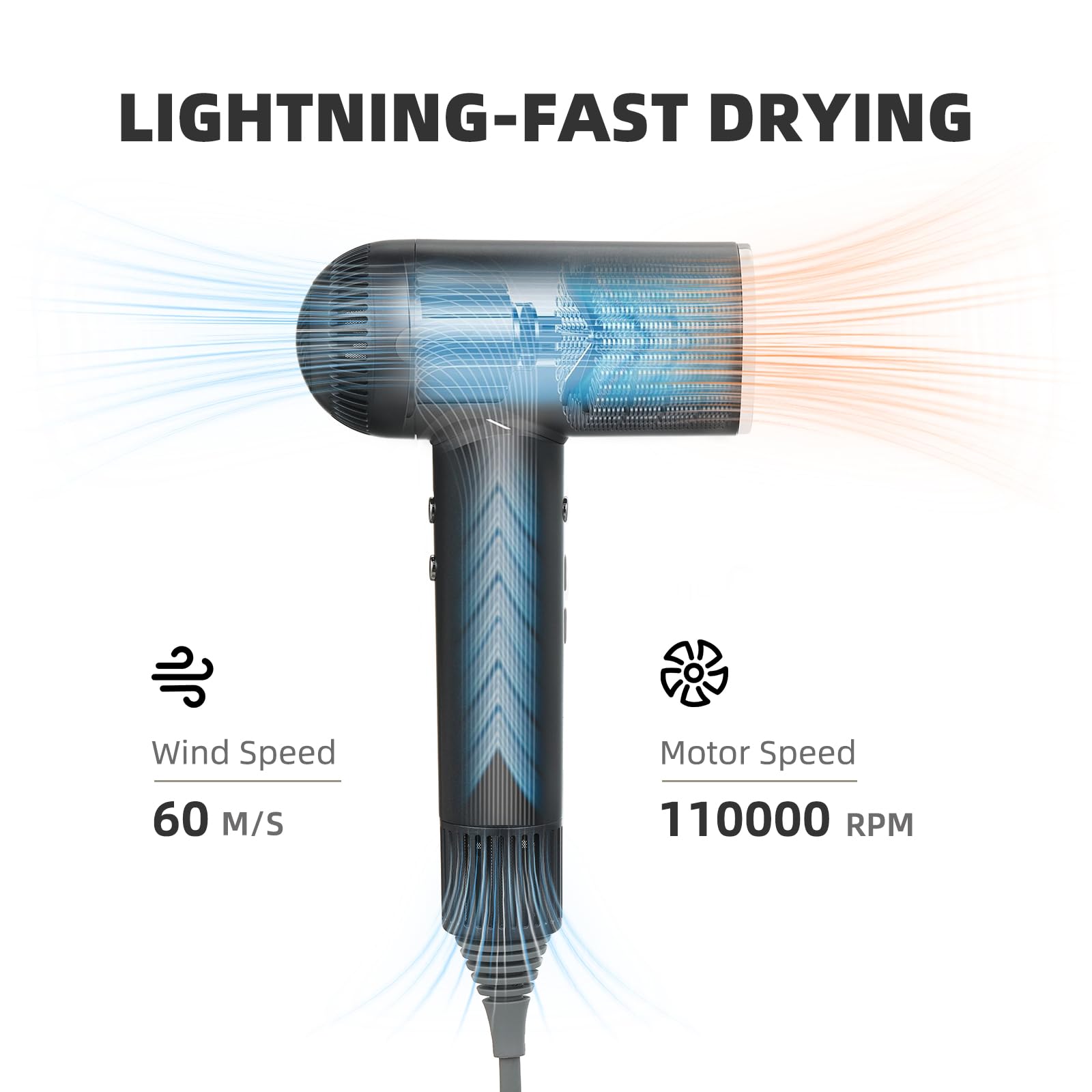 ONWAY intelligent blow dryer with magnetic diffuser attachment connected for curly hair styling