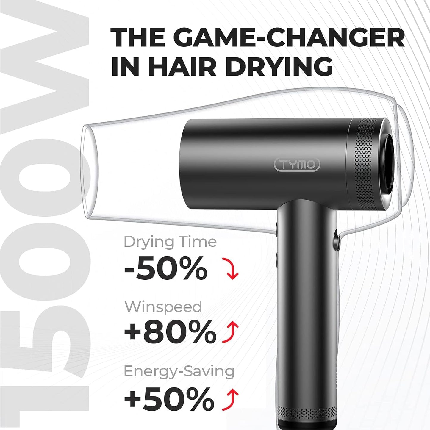 Side profile of the compact and lightweight TYMO professional blow dryer design