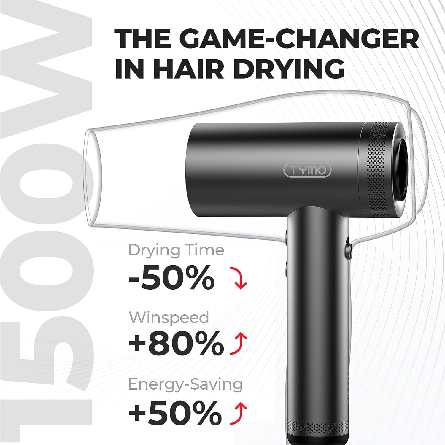Side profile of the compact and lightweight TYMO professional blow dryer design