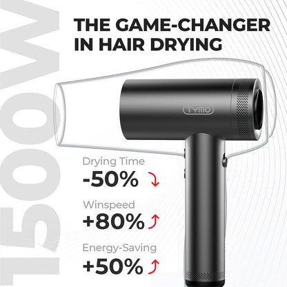 Side profile of the compact and lightweight TYMO professional blow dryer design