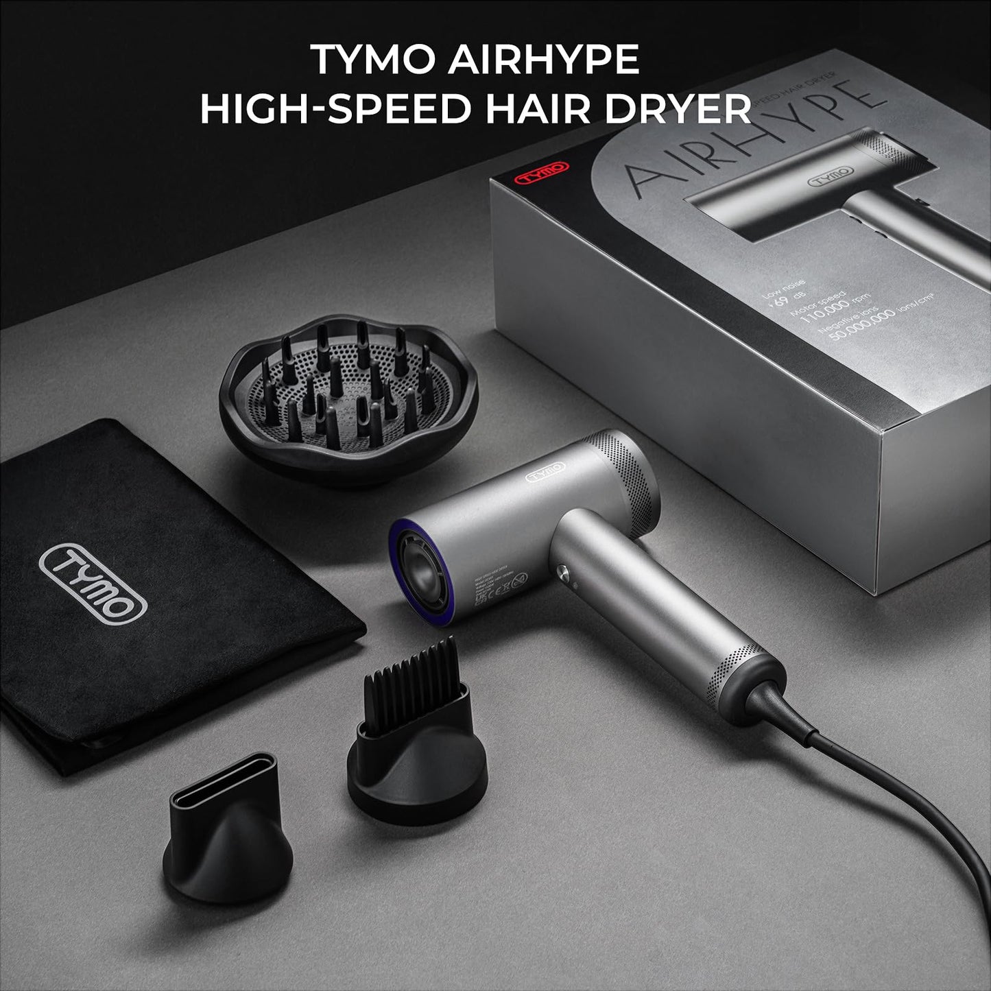 Full packaging contents of the authentic USA imported TYMO hair dryer kit
