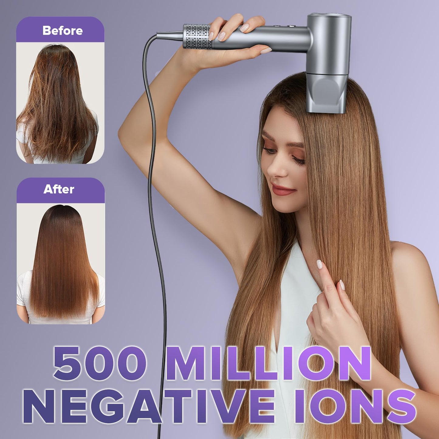 FOIYUF high speed portable hair dryer with the magnetic diffuser attachment secured.