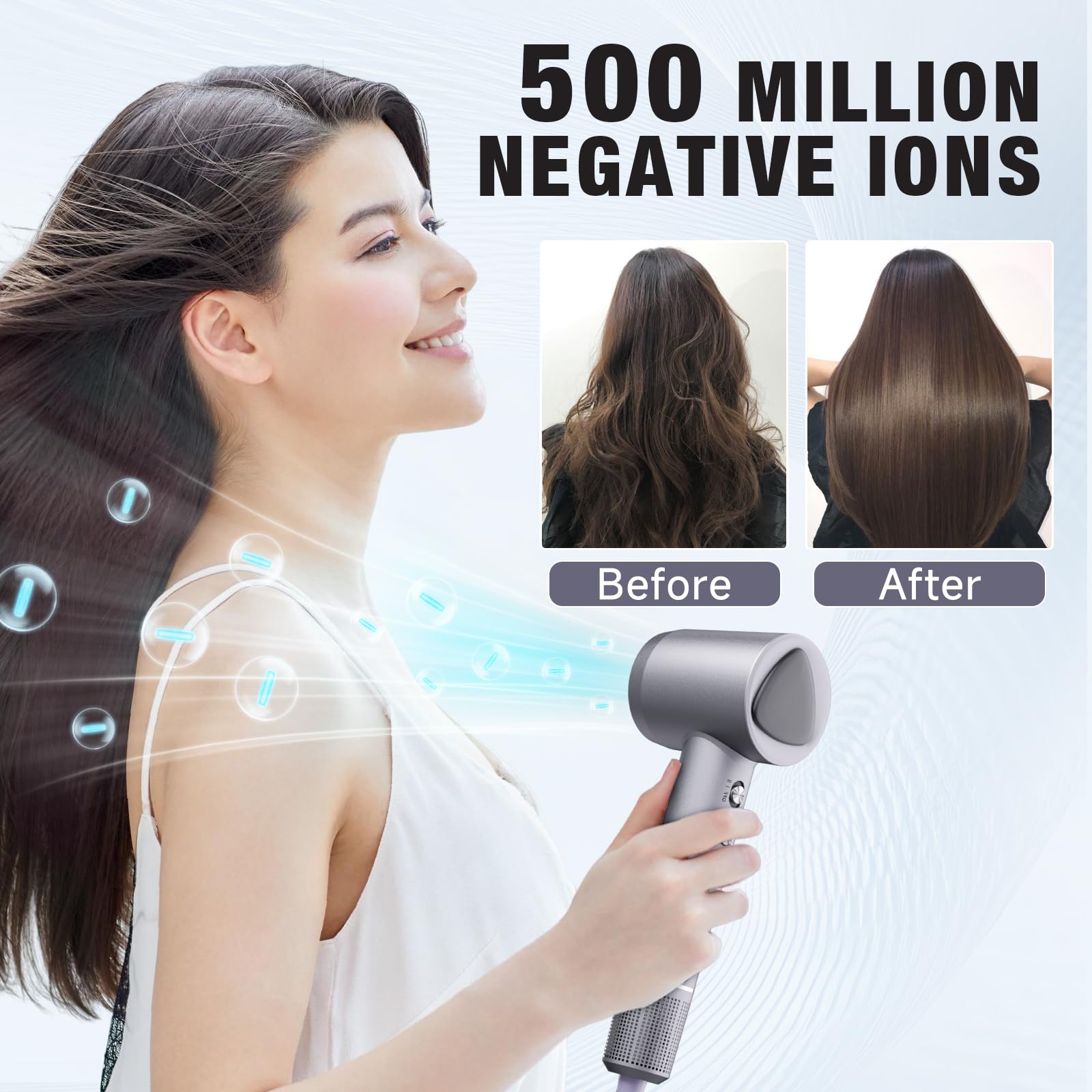 Ysatery high speed hair dryer showcasing the magnetic diffuser attachment for styling naturally curly and wavy hair.