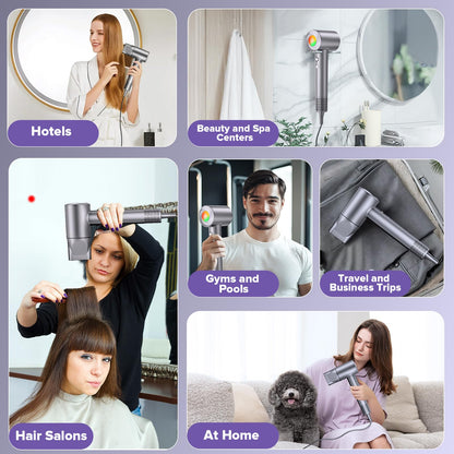 FOIYUF fast drying ionic hair dryer displayed elegantly for home and travel grooming setups.