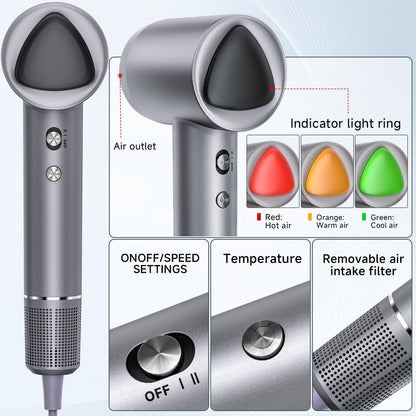 Ysatery professional salon hair dryer highlighting the compact brushless motor housing and defensive air intake filter.