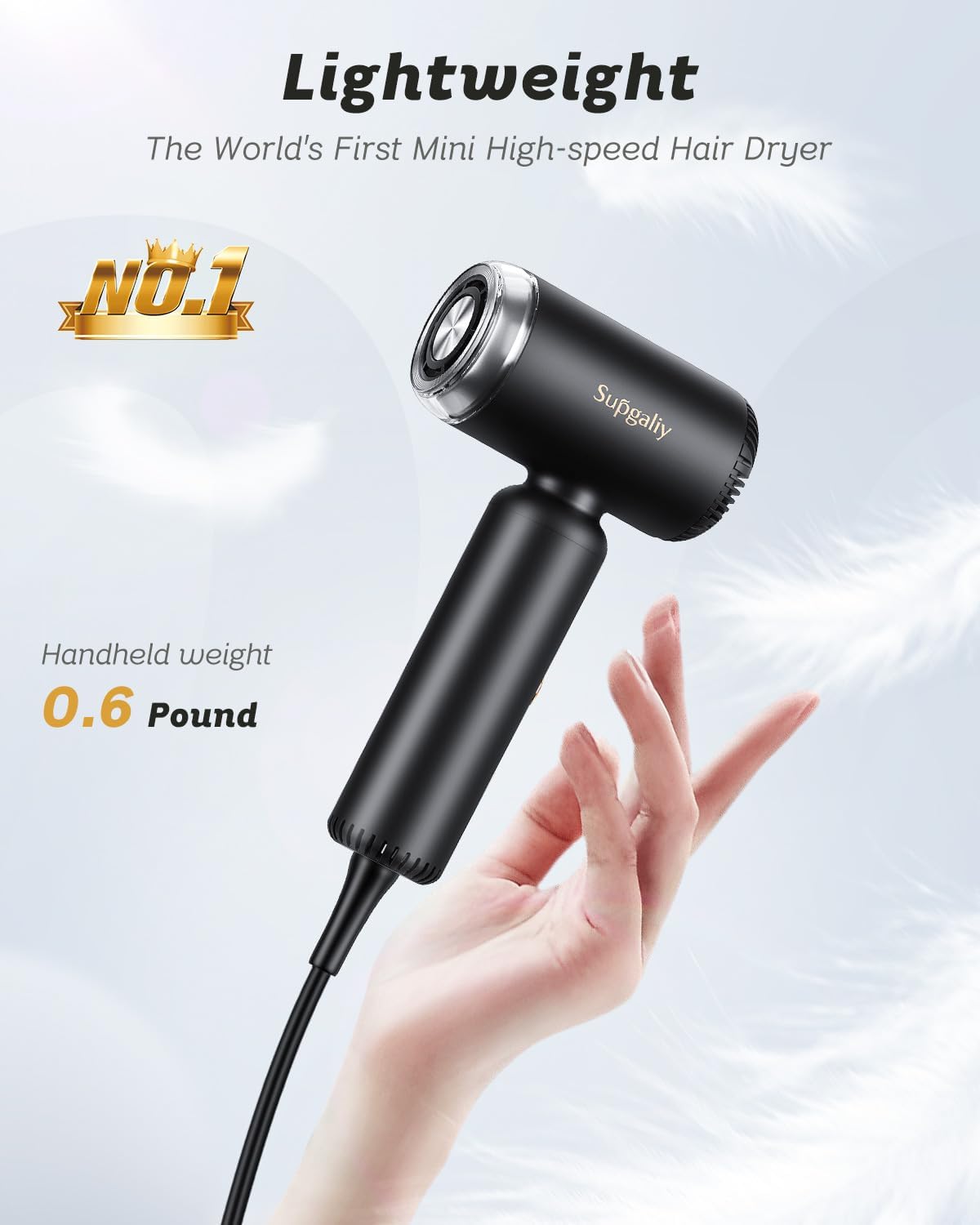 SUPGALIY high speed ionic hair dryer with the magnetic curly diffuser attachment snapped onto the nozzle.