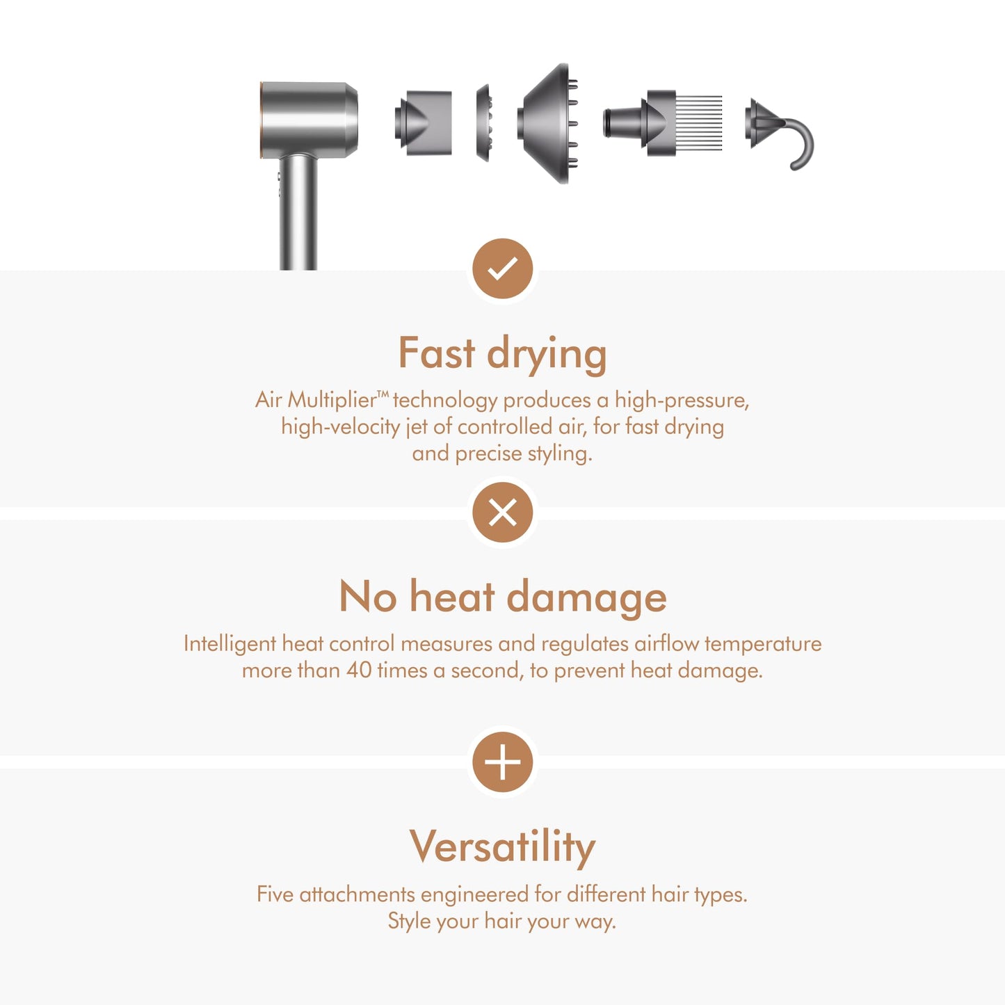 Dyson Supersonic imported USA beauty care hair dryer in copper