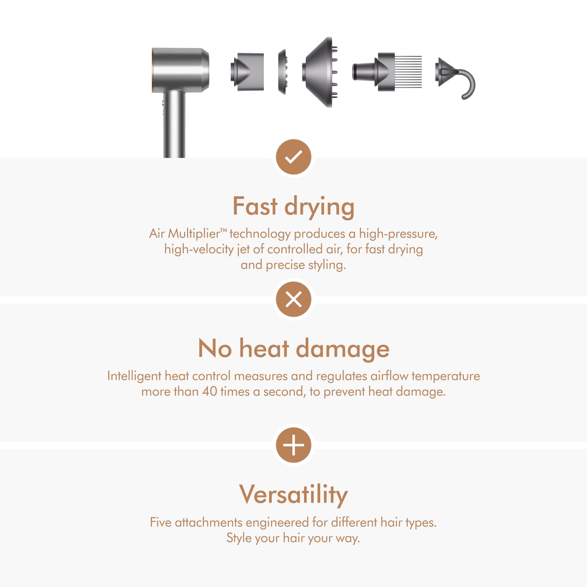 Dyson Supersonic imported USA beauty care hair dryer in copper