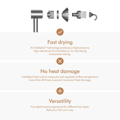 Dyson Supersonic imported USA beauty care hair dryer in copper