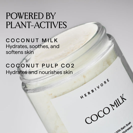 Close up of Herbivore Coconut Milk Bath Soak jar label