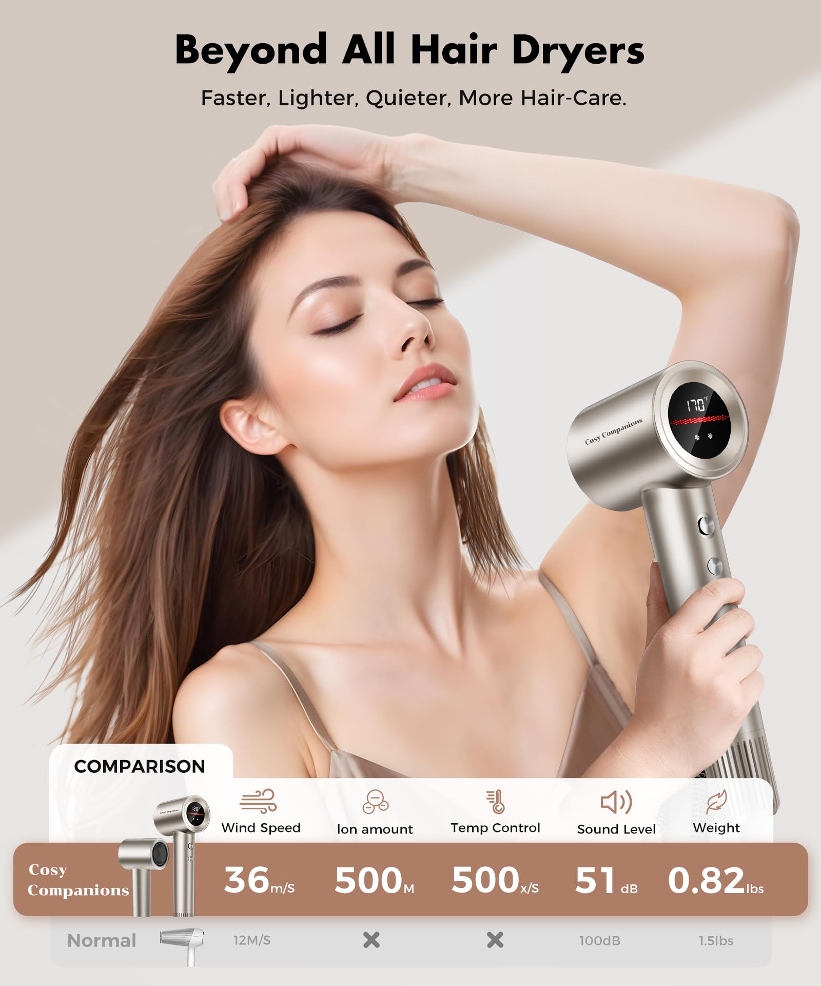 Side profile of Cosy Companions professional 150000 RPM hair dryer