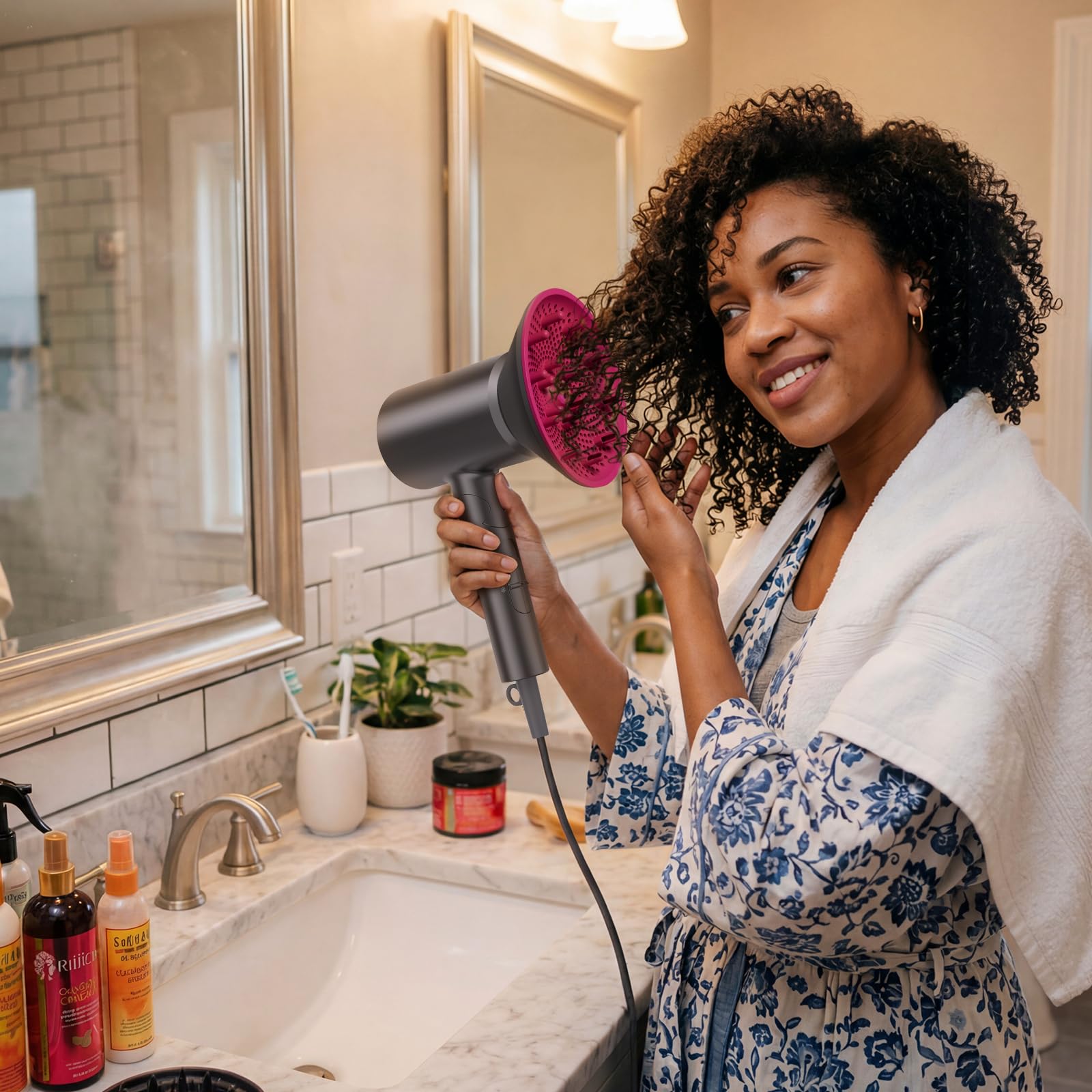 Babonir fast drying blow dryer with magnetic diffuser attachment connected