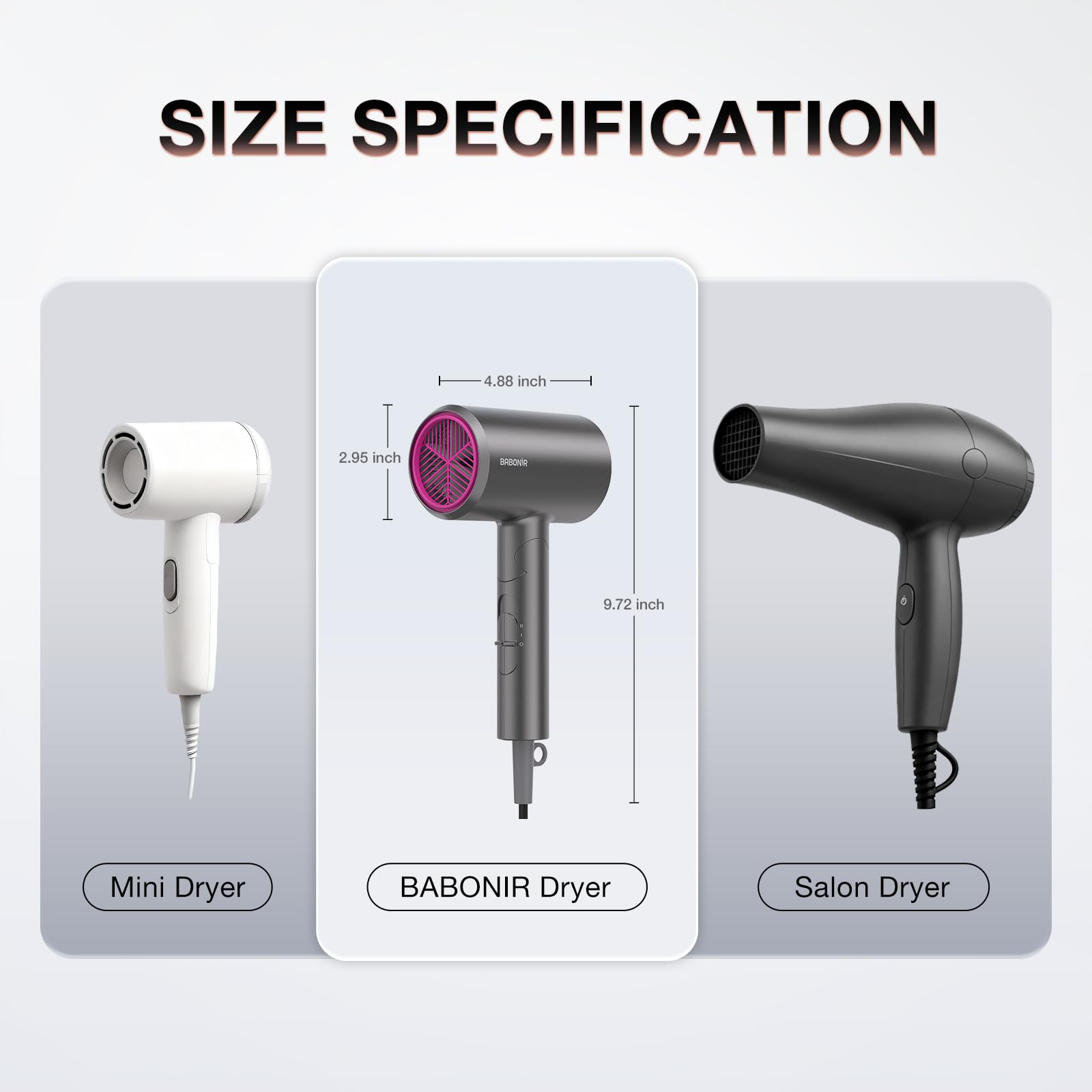 Babonir gray hairdryer folded compactly for travel storage convenience