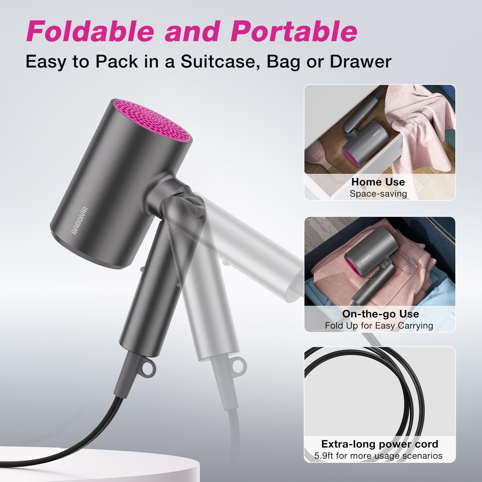 Babonir negative ion blow dryer with concentrator nozzle for straightening