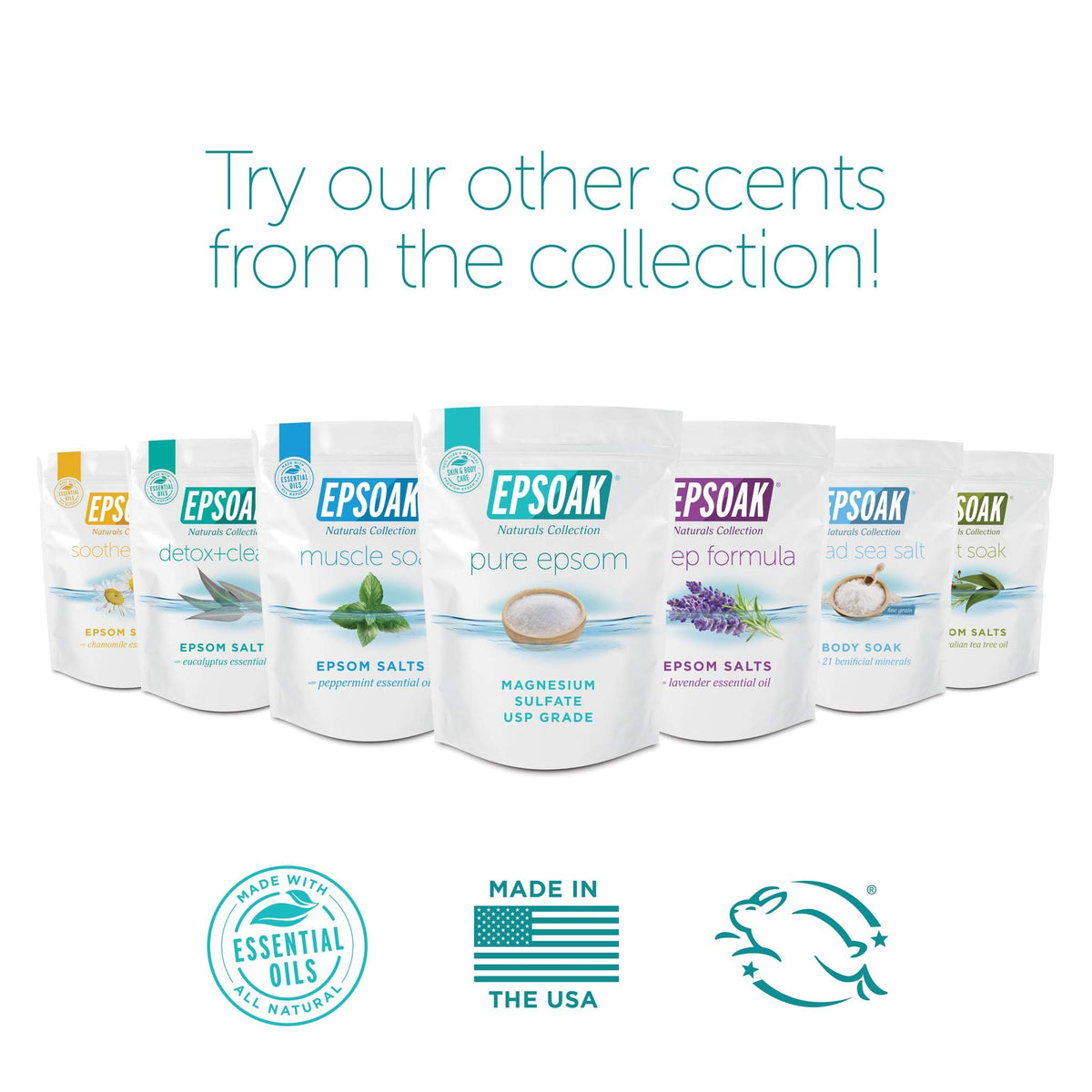 Epsoak Epsom Salt back label detailing USP grade ingredients and directions