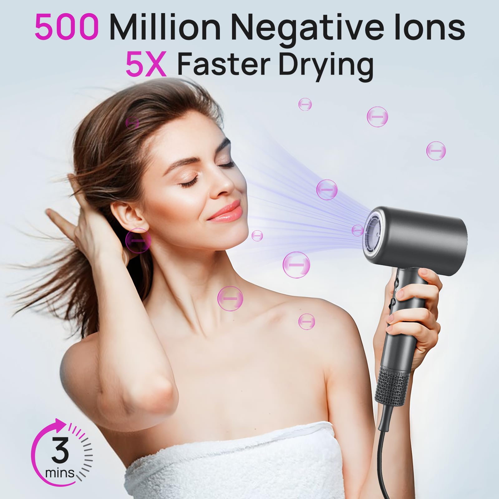 CONFU 110000 RPM blow dryer profile view illustrating the lightweight ergonomic handle design