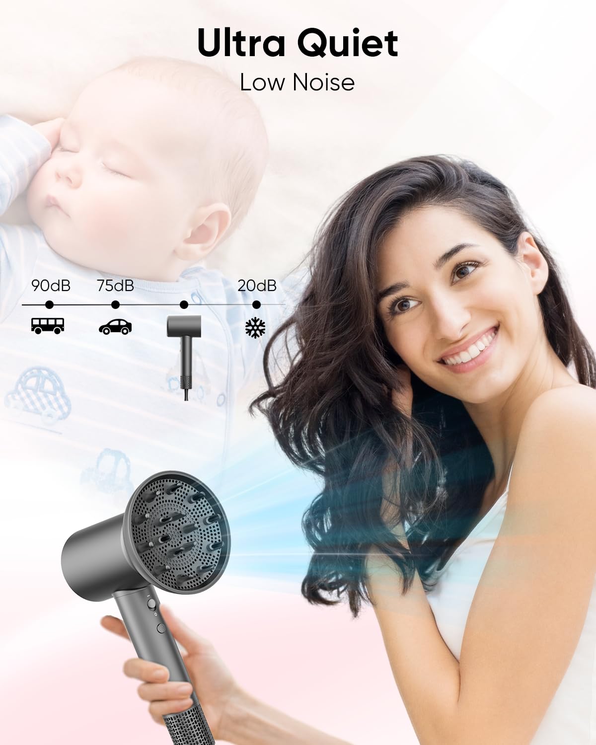 CONFU high speed hair dryer with magnetic styling concentrator accessory for straight hair