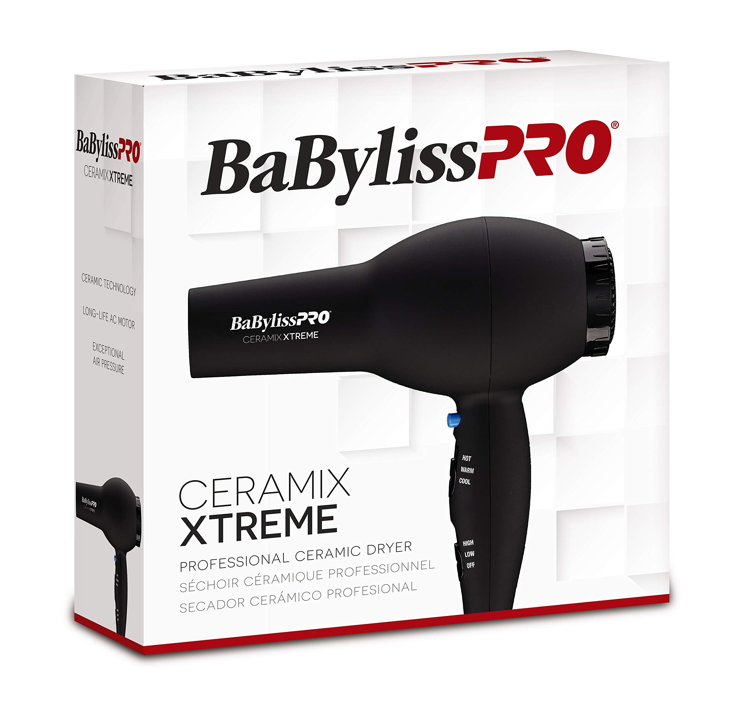 Side angle of the 2000-watt porcelain ceramic blow dryer showing the control switches.