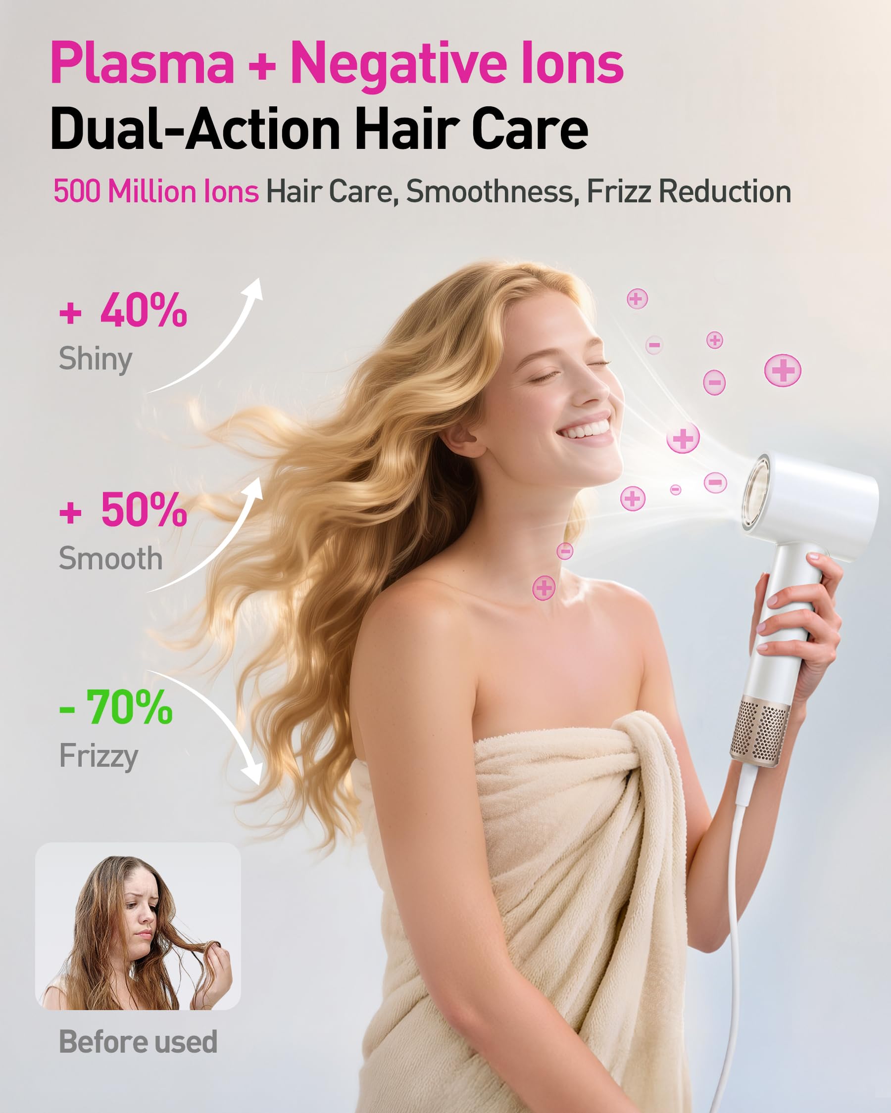 Zibtes professional brushless motor hair dryer side profile