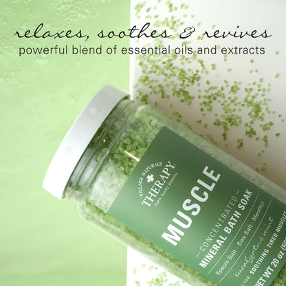 Close up of Village Naturals Therapy mineral crystals and eucalyptus mint scent