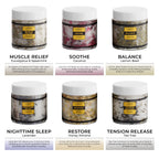 Label details on Lovery essential oil bath salt jars