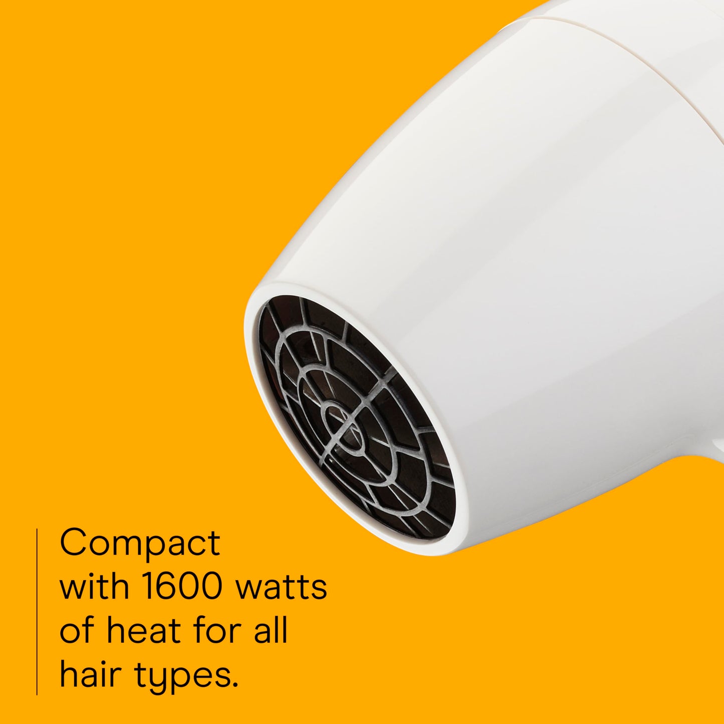 Side profile of the premium white space saving hair dryer highlighting the flexible six foot stretch coil cord