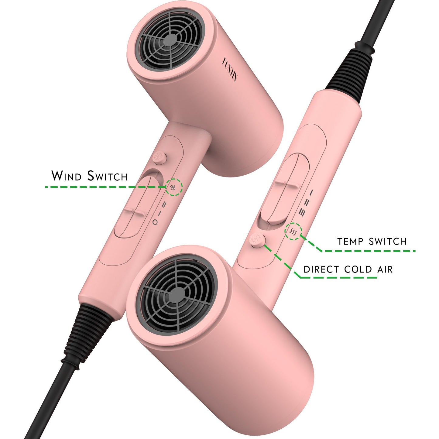 Funtin professional 1800W ionic ceramic styling tool side profile showcasing sleek design